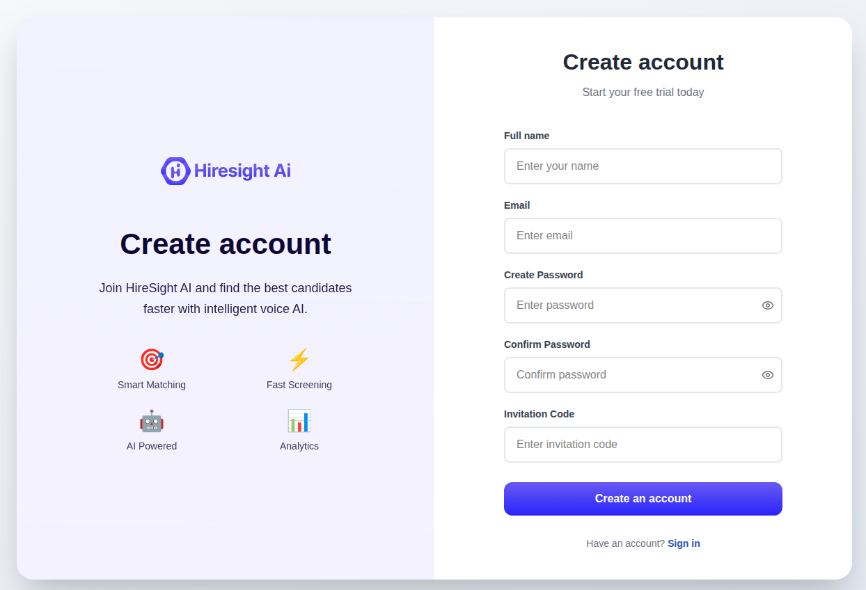 HireSight workspace registration